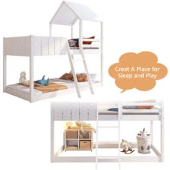 Bunk Bed Loft Bed House Bed 3 FT Kids Single Cabin Bed With Ladder And Guard Rail White 90x190 Cm -Fatboy Sales Store 52164637 3