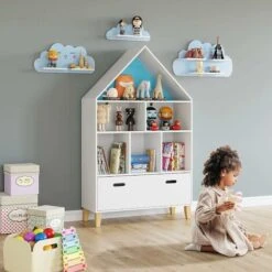 Toy Box Storage Triangle Kids Bookshelf Toy Storage Unit Childrens Bookcase White Toy Organiser With Drawers For Children's Room Playroom 8030132.5cm -Fatboy Sales Store 52527883 3