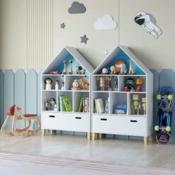 Toy Box Storage Triangle Kids Bookshelf Toy Storage Unit Childrens Bookcase White Toy Organiser With Drawers For Children's Room Playroom 8030132.5cm -Fatboy Sales Store 52527883 4