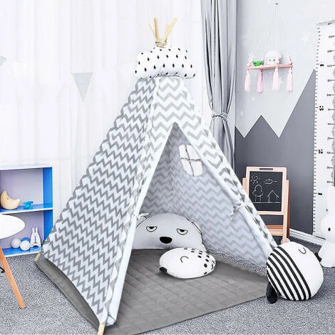 Kids Teepee Tent With Floor Mat Cotton Canvas Indian Indoor Outdoor Play House 3 Kids Teepee Tent With Floor Mat Cotton Canvas Indian Indoor Outdoor Play House