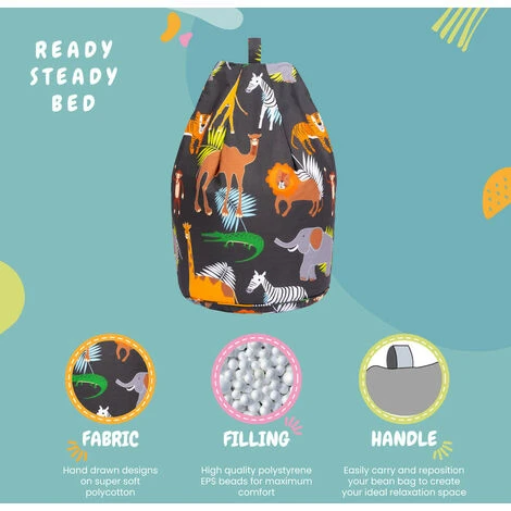 Ready Steady Bed Childrens Character Filled Beanbags Kids Bedroom Play Room Furniture Bean Bag, Africa 5 Ready Steady Bed Childrens Character Filled Beanbags Kids Bedroom Play Room Furniture Bean Bag, Africa - Image 3