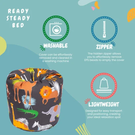 Ready Steady Bed Childrens Character Filled Beanbags Kids Bedroom Play Room Furniture Bean Bag, Africa 7 Ready Steady Bed Childrens Character Filled Beanbags Kids Bedroom Play Room Furniture Bean Bag, Africa - Image 5