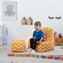 Ready Steady Bed Kids Armchair Comfy Bean Bag Chair With Footstool (Zigzag) -Fatboy Sales Store 54385805 4