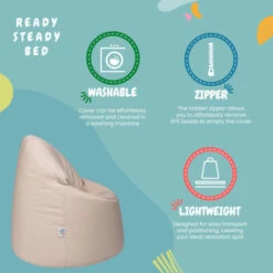 Ready Steady Bed Outdoor Kids Bean Bag Chair Indoor Comfy Seat Child's Ergonomic Durable Comfort, Stone -Fatboy Sales Store 54386268 5