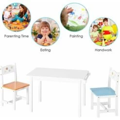 GIZCAM 3PCS Kids Table & Chair Set Children Wooden Furniture Toddler Drawing Desk -Fatboy Sales Store 54458818 3