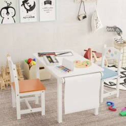 GIZCAM 3PCS Kids Table & Chair Set Children Wooden Furniture Toddler Drawing Desk -Fatboy Sales Store 54458818 5