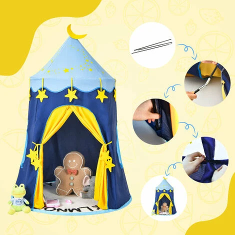 Children Portable Playhouse Tent Kids Castle Indoor & Outdoor Blue 4 Children Portable Playhouse Tent Kids Castle Indoor & Outdoor Blue - Image 2