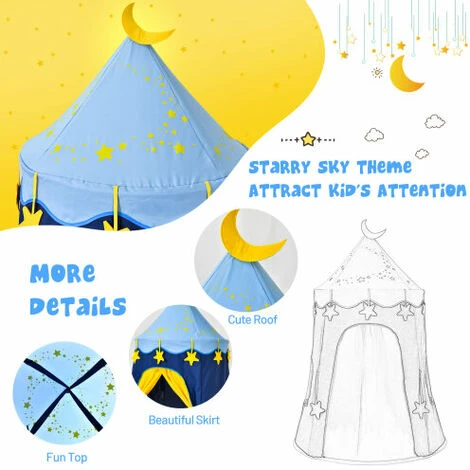 Children Portable Playhouse Tent Kids Castle Indoor & Outdoor Blue 5 Children Portable Playhouse Tent Kids Castle Indoor & Outdoor Blue - Image 3