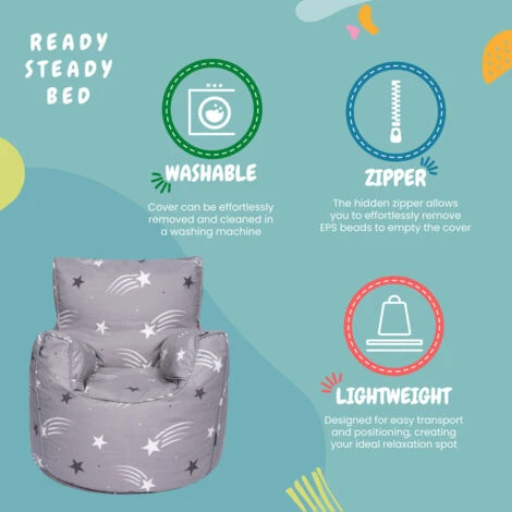 Ready Steady Bed Childrens Character Filled Beanbag Kids Bean Bag Chair Seat Bedroom Play TV Room, Shooting Stars 7 Ready Steady Bed Childrens Character Filled Beanbag Kids Bean Bag Chair Seat Bedroom Play TV Room, Shooting Stars - Image 5