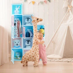 Relaxdays Plug-in Shelving Unit For Children, 8 Compartments, Doors With Animals, HWD: 145x109x37 Cm, DIY Storage, Blue -Fatboy Sales Store 59394164 3