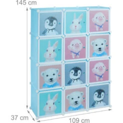 Relaxdays Plug-in Shelving Unit For Children, 8 Compartments, Doors With Animals, HWD: 145x109x37 Cm, DIY Storage, Blue -Fatboy Sales Store 59394164 4