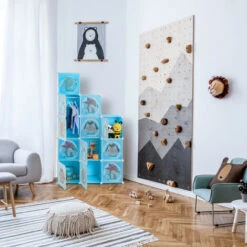 Relaxdays Plug-in Shelving Unit For Children, 2 Clothes Rods, Doors With Animals, HWD: 145x110x37 Cm, DIY Wardrobe, Blue -Fatboy Sales Store 59405404 5
