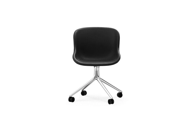 Normann Copenhagen Hyg Chair With 4 Wheels, Swivel, Aluminium - Black Leather Ultra - Image 2