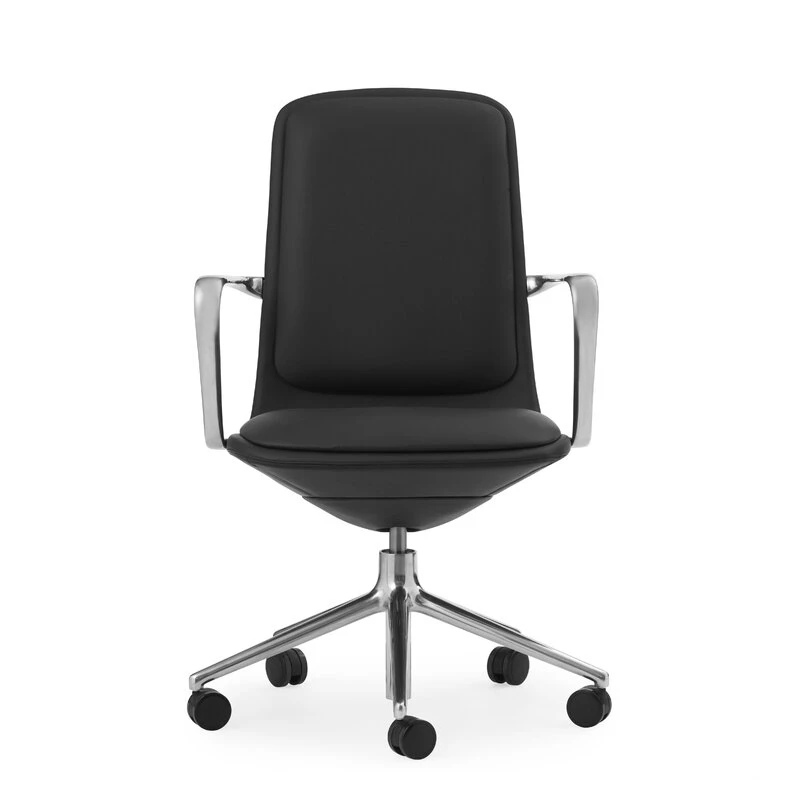 Normann Copenhagen Off Chair With 5 Wheels, Armrests, Alu. - Black Leather Ultra - Image 3