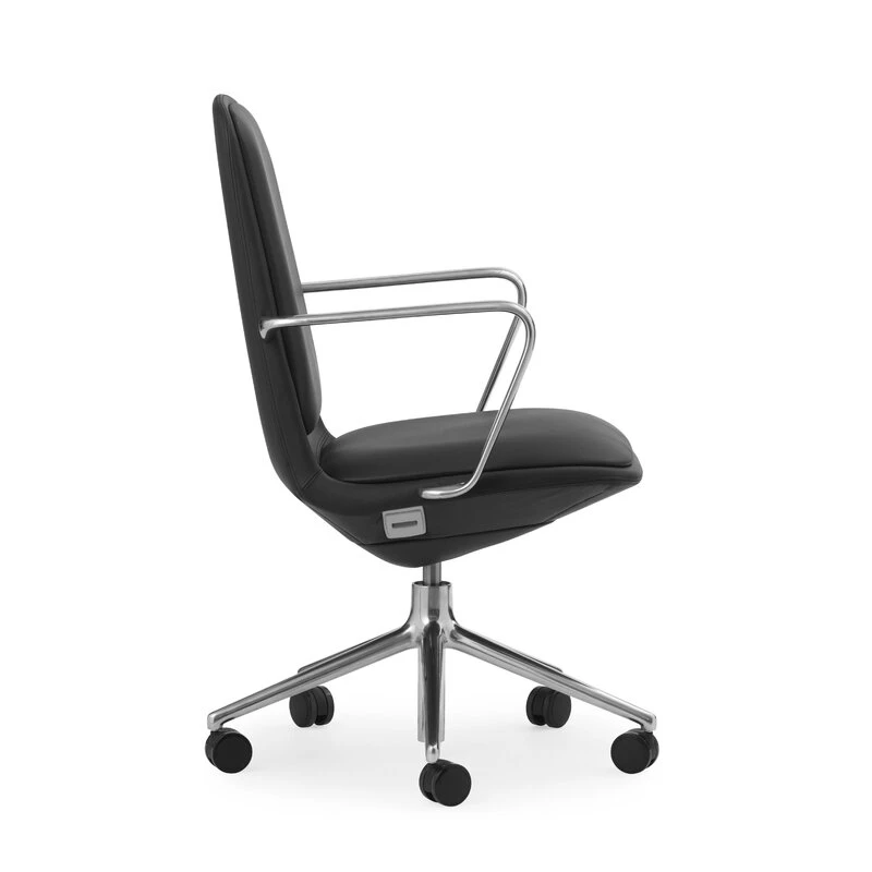Normann Copenhagen Off Chair With 5 Wheels, Armrests, Alu. - Black Leather Ultra - Image 2