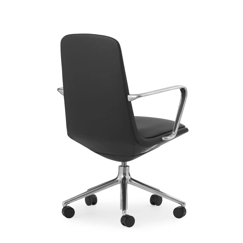 Normann Copenhagen Off Chair With 5 Wheels, Armrests, Alu. - Black Leather Ultra - Image 4