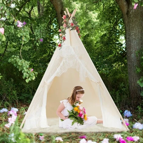Portable Kids Lace Teepee Tent Folding Children Playhouse Indoor Outdoor W/ Bag 4 Portable Kids Lace Teepee Tent Folding Children Playhouse Indoor Outdoor W/ Bag - Image 2