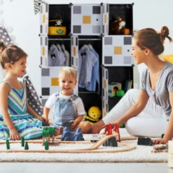 Relaxdays Shelving System, Plug-in Wardrobe, 8 Compartments, 2 Clothes Rods, HWD: 145 X 110 X 37 Cm, Multicoloured/Black -Fatboy Sales Store 61320874 3