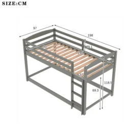 Children Bunk Bed, Wooden Bed Frame, Sleeper Bedstead With Ladder And Safety Guardrail, For Kids Teenagers Bedroom 90 X 190 Cm Gray -Fatboy Sales Store 64695056 5