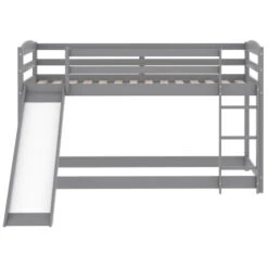 Children Bunk Bed, Wooden Bed Frame, Sleeper Bedstead With Slide, Ladder And Safety Guardrail, For Kids Teenagers Bedroom 90 X 190 Cm Gray -Fatboy Sales Store 64695060 4