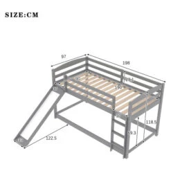 Children Bunk Bed, Wooden Bed Frame, Sleeper Bedstead With Slide, Ladder And Safety Guardrail, For Kids Teenagers Bedroom 90 X 190 Cm Gray -Fatboy Sales Store 64695060 5