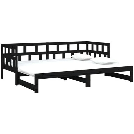 Pull-out Day Bed Black Solid Wood Pine 2x(90x190) Cm VidaXL 3 Pull-out Day Bed Black Solid Wood Pine 2x(90x190) Cm VidaXL