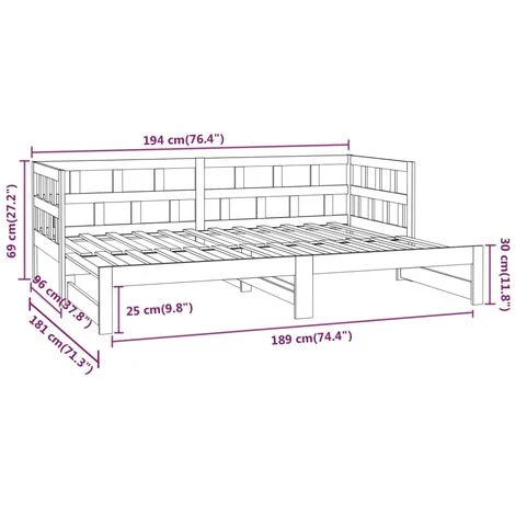 Pull-out Day Bed Black Solid Wood Pine 2x(90x190) Cm VidaXL 5 Pull-out Day Bed Black Solid Wood Pine 2x(90x190) Cm VidaXL - Image 3