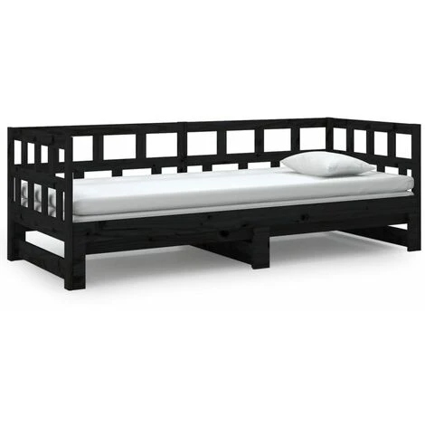 Pull-out Day Bed Black Solid Wood Pine 2x(90x190) Cm VidaXL 7 Pull-out Day Bed Black Solid Wood Pine 2x(90x190) Cm VidaXL - Image 5