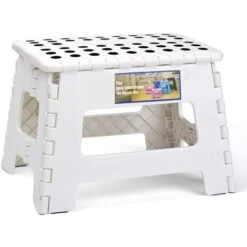 Folding And Portable Stool For Kids And Adults, Small Plastic Foldable Step Stool, Non-Slip For Kitchen, Bathroom, Garden, Bedroom, 22cm, White