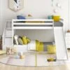 Bunk Bed With Stairs, Slide And Storage, Mid Sleeper, 90x190cm Children Bed 2 Drawers In The Steps, White -Fatboy Sales Store 67444369 1