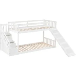 Bunk Bed With Stairs, Slide And Storage, Mid Sleeper, 90x190cm Children Bed 2 Drawers In The Steps, White -Fatboy Sales Store 67444369 3