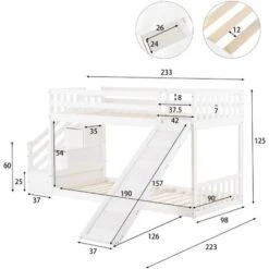 Bunk Bed With Stairs, Slide And Storage, Mid Sleeper, 90x190cm Children Bed 2 Drawers In The Steps, White -Fatboy Sales Store 67444369 4