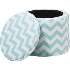Fabric Round Storage Footstool Lift Top Striped Mint Green And White Tunica -Fatboy Sales Store 6934542 4
