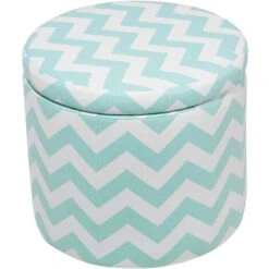 Fabric Round Storage Footstool Lift Top Striped Mint Green And White Tunica -Fatboy Sales Store 6934542 5