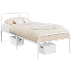 Yaheetech 3ft Single Metal Bed Frame Iron Bed Foundation，White -Fatboy Sales Store 71207689 4