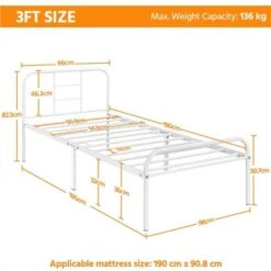 Yaheetech 3ft Single Metal Bed Frame Iron Bed Foundation，White -Fatboy Sales Store 71207689 5