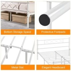 Yaheetech 4ft6 Double Metal Bed Frame With Cross-design Headboard & Footboard, White -Fatboy Sales Store 71207709 4