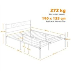 Yaheetech 4ft6 Double Metal Bed Frame With Cross-design Headboard & Footboard, White -Fatboy Sales Store 71207709 5
