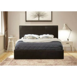MODERNIQUE Black 4ft6, Ottoman Double Storage Bed Faux Leather In Black
