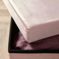 Square Folding Ottoman Velvet Blush Chest Storage Space Saving Bedding Box -Fatboy Sales Store 71353464 3