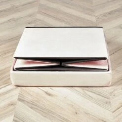 Square Folding Ottoman Velvet Blush Chest Storage Space Saving Bedding Box -Fatboy Sales Store 71353464 4