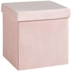 Square Folding Ottoman Velvet Blush Chest Storage Space Saving Bedding Box -Fatboy Sales Store 71353464 5