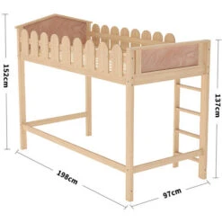 Livingandhome Pine Wood Loft Bed For Kids Room With Fence Rails -Fatboy Sales Store 74461237 5