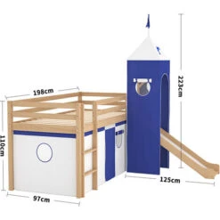 Livingandhome Castle Pine Wood Loft Bed With Slide And Tent -Fatboy Sales Store 74461246 5