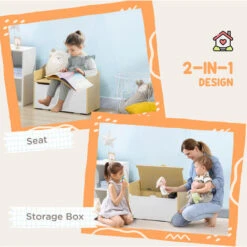 HOMCOM Toy Box Storage Bench Kids Toy Chest W/ Lid Pressure Rod - White -Fatboy Sales Store 74702670 4