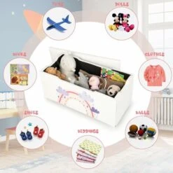 COSTWAY Kids Toy Storage Box, Upholstered Children Organizer Chest With Removable Lid, Handle And Adjustable Legs, Storage Ottoman Bench For Bedroom, Nursery, Playroom (White) -Fatboy Sales Store 75248306 3