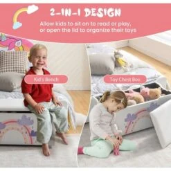 COSTWAY Kids Toy Storage Box, Upholstered Children Organizer Chest With Removable Lid, Handle And Adjustable Legs, Storage Ottoman Bench For Bedroom, Nursery, Playroom (White) -Fatboy Sales Store 75248306 4