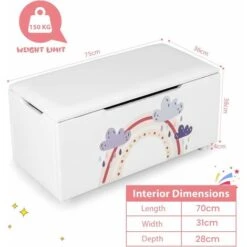 COSTWAY Kids Toy Storage Box, Upholstered Children Organizer Chest With Removable Lid, Handle And Adjustable Legs, Storage Ottoman Bench For Bedroom, Nursery, Playroom (White) -Fatboy Sales Store 75248306 5