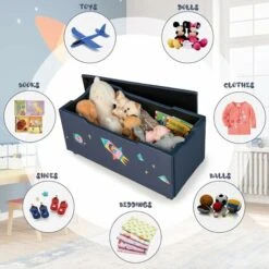 COSTWAY Kids Toy Storage Box, Upholstered Children Organizer Chest With Removable Lid, Handle And Adjustable Legs, Storage Ottoman Bench For Bedroom, Nursery, Playroom (Navy Blue) -Fatboy Sales Store 75248311 3