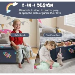 COSTWAY Kids Toy Storage Box, Upholstered Children Organizer Chest With Removable Lid, Handle And Adjustable Legs, Storage Ottoman Bench For Bedroom, Nursery, Playroom (Navy Blue) -Fatboy Sales Store 75248311 4